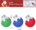 36 Inch Pop-Up Christmas Ball with 90 LED Lights for Outdoor Xmas Decor, 3-Piece Pre-Lit Iridescent Christmas Ball Ornaments Decor with Base, Outdoor 3D Glittered Standing Holiday Display
