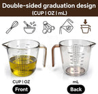 Measuring Cups Set, 3PCS with Pour Spout & Handle, Multi-Scale (cup | oz | ml) Stackable Liquid & Dry Plastic Measuring Tools for Baking Cooking, Essential Kitchen Gadgets (Coffee Brown)