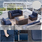 Kullavik 11PCS Outdoor Patio Furniture Set,PE Wicker Rattan Sectional Sofa Patio Conversation Sets with 43" 55000BTU Gas Propane Fire Pit Table,Swivel Rocking Chairs Set,Navy Blue