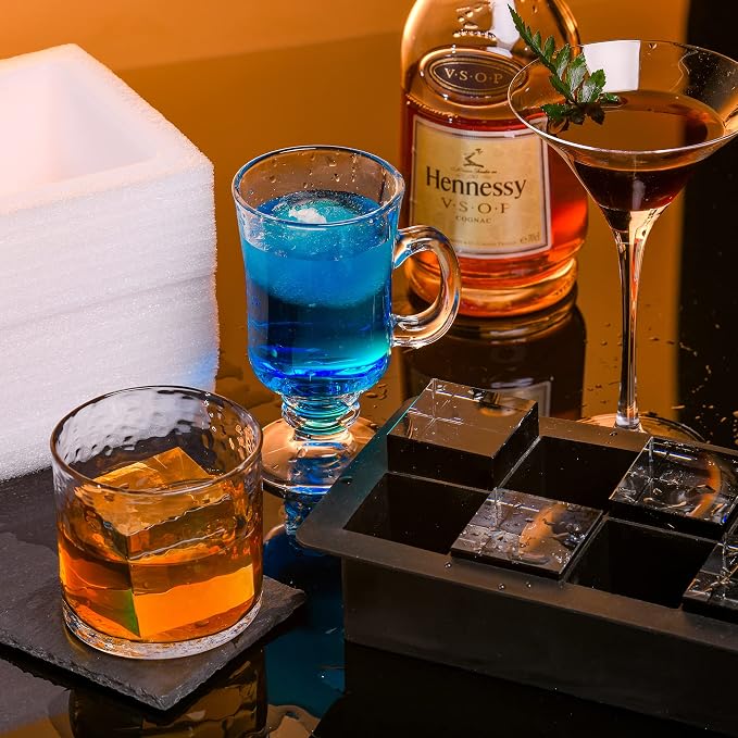 Clear Ice Cube Maker Tray - 2 Inch Clear Ice Cube Silicone Mold,10 Large Crystal Ice Cubes for Whiskey and Cocktail