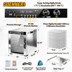 Commercial Food Dehydrator Machine 12 Stainless Steel Trays, 12ft² Meat Dehydrator for Jerky Up to 194°F with 5 Presets and 48H Timer, 1100W Food Dryer for Dog Treats, Herbs, Fruit and Veggies