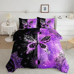 Datura home Black Purple Butterfly Comforter Set for Girls Women,Boho Butterfly Sun and Moon Mandala Printed Bedding Set with 2 Pillowcases(Black Purple Twin)