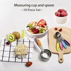 RUNZI 10 Pcs Measuring Cups and Spoons Set,Stackable Metal Measure Cup for Measuring Dry and Liquid Ingredients，Used Kitchen Dry Food, Cooking Baking Measurements,Silvery