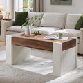OKD 48" Modern Farmhouse Coffee Table, Wooden Living Room Table with Hidden Storage Drawer, Rustic Rectangular Center Tables with Wood Thick Design for Living Room, Office, Antique White