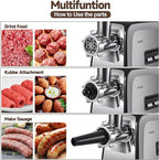 ALTRA LIFE Electric Meat Grinder, 2800W Max Sausage Stuffer with 2 Blades, 3 Plates, Sausage Tube & Kubbe Kit for Home use, Built-in Storage