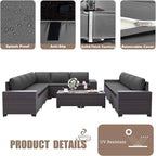 Patio Furniture Set Sofa 12-Pieces Wicker Sectional Sofa Set, Outdoor Furniture Rattan Patio Conversation Set with Thickened Cushions and Glass Coffee Table, Grey