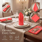 Urban Villa Hemstitch Cloth Dinner Napkins Cotton 20”x20” (Set of 12)-Red