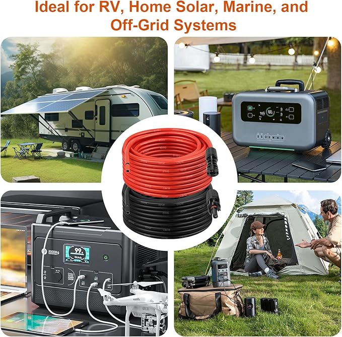 XRDS -RF Solar Extension Cable 8AWG, 6FT Red & Black Solar Panel Wire with Solar Connectors, PV Wire with Disconnect Wrenches & Extra Male/Female Connectors for RV, Camper, Inverter, Off-Grid System