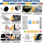 HOTEEL 10x30 Pop up Canopy Tent for Parties, Heavy Duty Easy Setup Tent with 8 Sidewalls, Outdoor Commercial Instant Gazebo for Wedding Event, with Portable Bag & Sand Bags, Black(Hexagonal Frame)