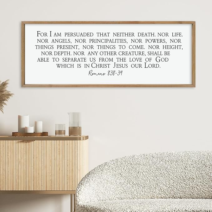 LuZhiQiang For I am Persuaded Wall Decor Art 40"×15" Romans 8:38-39 Sign Bible Verse Scripture Christian Large Wood Framed Wall Hanging (Wood)