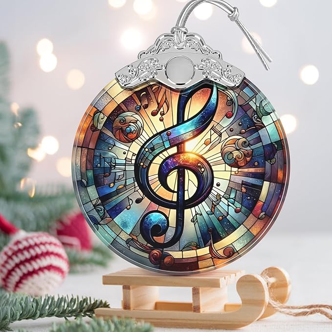 Musical Note Stained Glass Orament - Christmas Ornament - Christmas Decorations for Tree - Holiday Present ldeas - Gift Exchange