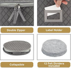 Stack Store Plus More China Storage Quilted Case for Dessert Plate, Bowls, Small Plate or Saucer - 8" W x 6" H - Gray - Includes 12 Felt Separators