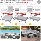 ClawsCover 12 Pack Outdoor Seat and Back Cushions Replacement Covers Fit for 6Pieces 5-Seater Wicker Rattan Patio Furniture Conversation Set Sectional Couch Chairs,Grey-Include Cover Only