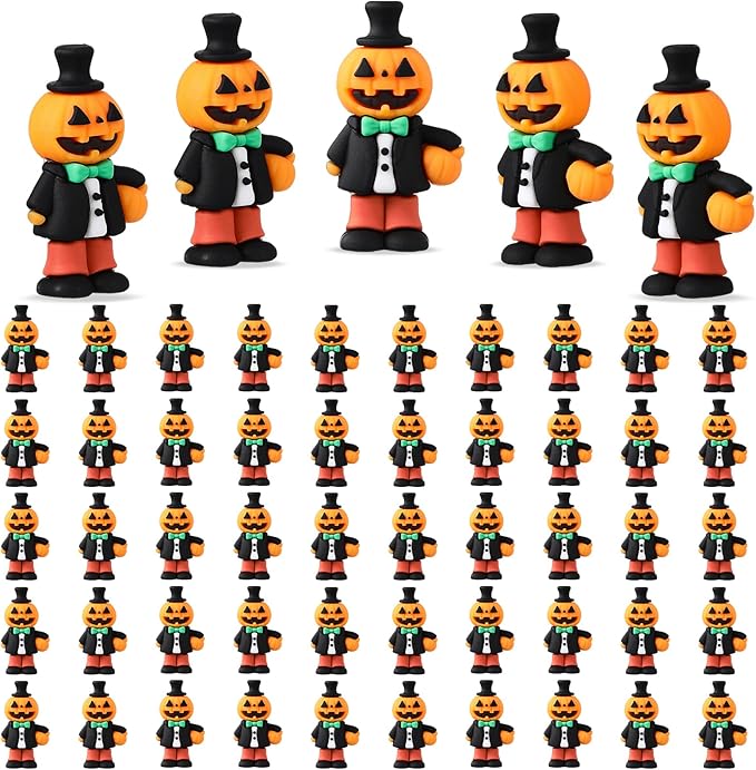 50 Pcs Halloween Mini Figurines Tiny Pumpkin Figures to Hide and Seek Rubber Wizard Miniatures Ornaments Gifts for Halloween Party Favors Table Decorations(Pumpkin)