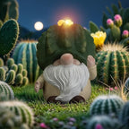 Solar Cactus Gnome Statue Garden Decor Light - Outdoor Decorative LED Flower, Suitable for Patio, Lawnand Garden Decorations, Gifts for Mom