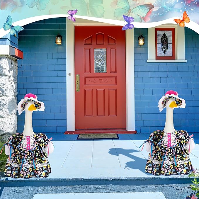 Suzile Porch Goose Outfit Butterfly Clothes for 23" High Cement or Plastic Goose Costume Dresses for Yard Lawn Outdoor Garden Patio Statue Holiday Spring Decor