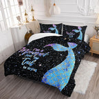 Datura home Bedding Comforter Set Black Starry Sky Mermaid Printed Pattern Quilt with 1 and 2 Pillowcases for Girls Bedroom All Season(Black Queen) Queen 90x90inches