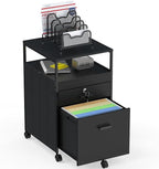 SHW Rolling File Cabinet w/ 2 Drawers & Open Shelf, Black