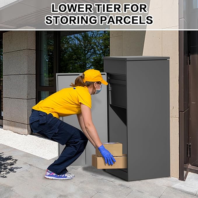 Package Delivery Boxes for Outside,Enlarged Porch Box for Packages with Coded Lock,Large Space,Waterproof,Cold-Rolled Steel Package Lock Box (19.7”x16.1”x50”)