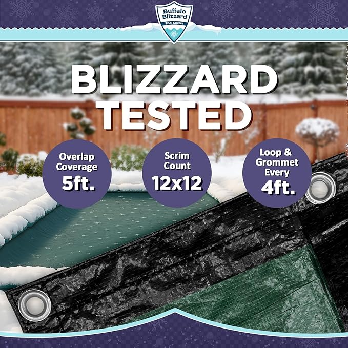 Buffalo Blizzard Supreme Plus 20 ft x 40 ft Rectangular Winter Pool Cover | Green/Black | Heavy Duty for Above Ground Swimming Pools | Easy Install | Cold & UV Resistant | Seasonal Debris Protection