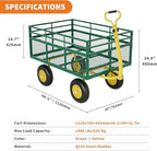 3-in-1 Heavy-Duty Steel Garden Cart, 1400 Lbs Garden Wagon, with 13 Inch All-Terrain Tires and Removable Mesh Side Panels, 180° Rotating Handle, Metal Utility Yard Trailer, Outdoor Gardens Wagon Cart