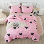 Girls Pink Comforter Set Twin Size, Blush Pink Cute Love Heart Print Sexy Comforter Bedding Set for All Seasons, Geometric Soft Microfiber Comforter Set with Pillowsham