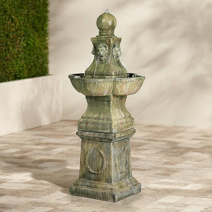 Royal Lion 54" High Large Italian Outdoor Decor Faux Stone Floor Fountain Standing Pedestal Tall Bubbler Water Feature for Outside Garden Patio Yard Backyard Porch Deck Relaxation - John Timberland