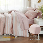 Bedsure Pink Comforter Set Full 7 Pieces, Light Pink White Striped Bedding Sets All Season Bed Set, 2 Pillow Shams, Flat Sheet, Fitted Sheet and 2 Pillowcases
