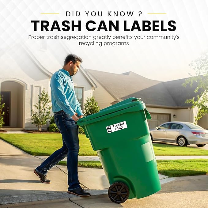 Trash Only Sticker for Trash Can, Garbage Can - 3-5 Year Indoor/Outdoor Rated - Heavy Duty, Weather Proof, Ultra Durable - USA Made (6x2 inch), 20 Labels