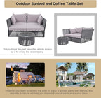 2-Piece Sunbed and Coffee Table, Patio Double Chaise Lounger Loveseat Daybed Outdoor Furniture Set for Backyard Poolside Lawn Balcony, Full, Ac-Grey