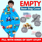 Lukeight Stuffed Animal Storage Bean Bag Chair Cover for Kids, Zipper Beanbag Chair Cover for Organizing Toddler & Kids' Rooms Plush Toys (Construction Velvet, Large)