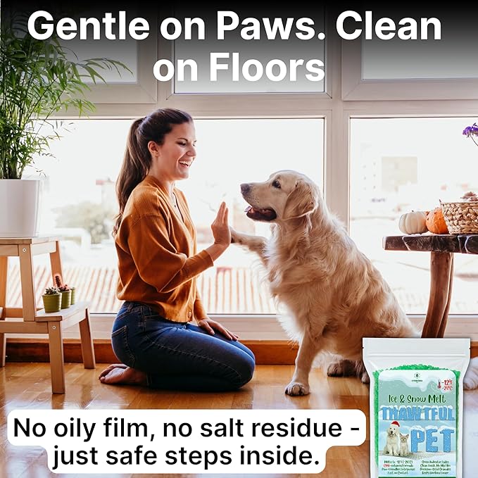 Thawtful Pet Safe Ice Melt – Pet Friendly Ice Melt, Snow Melt – Green Granules with CMA, Melts to −12°F (−24°C) - Driveway Salt & Sidewalk Salt for Ice (3 qt. - 6.4 lb.)