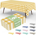 6 Packs Buffalo Disposable Table Cloth, 54 x 108 Inch Waterproof Plastic Tablecloth, Rectangle Gold and White Checkered Table Covers for Picnic, Birthday, Party, Back to School