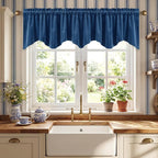 Blue Scalloped Window Valance 52x18 Inch 1 Panel | Premium Kitchen Velvet Window Treatments, Decorative Wavy Short Drapes for Bathroom, Over Sink RV, Rod Pocket