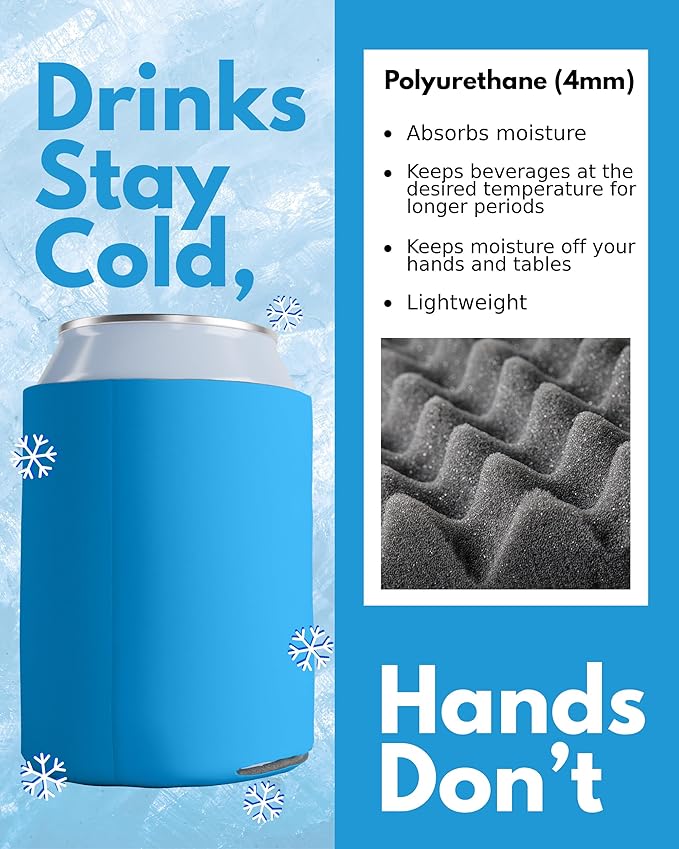 PartyPrints 100 Pack Robins Egg Blue Blank Can Cooler Sleeves, Customizable Bulk Insulated Foam Beer, Collapsible Plain Drink Holder, Cold Soda Insulator, 12oz Regular, 16oz Tall Cans