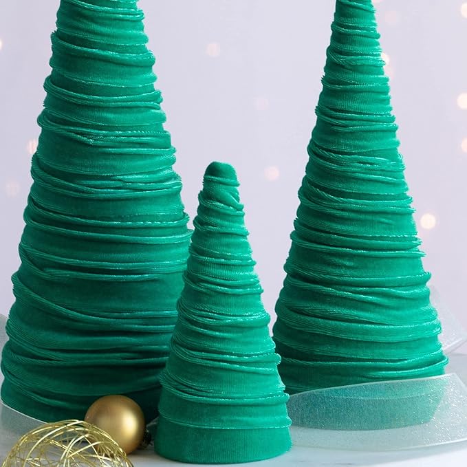 Your Heart's Content Green Velvet Trees Set of 3, Elegant Mantel, Valentine Tree Tablescape, Office Bookshelf, Artisan Cozy Gift for, Wedding Centerpiece (Green)