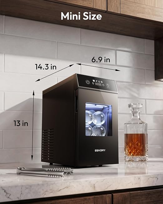 EUHOMY 2.4" Ice Ball Maker Countertop, 2Pcs Ready in 60Mins, 48Pcs/Day, 8H Timer, Self-Cleaning Sphere Ice Maker Machine with Crystal Clear Ice, Round Ice Cube Maker for Whiskey & Bourbon