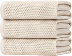 Homaxy 100% Cotton Oversized Waffle Weave Kitchen Towels, 3-Pack, Beige | 20 x 28 Inches, Ultra Soft Absorbent Dish Towels, Quick Drying Large Cleaning Towels