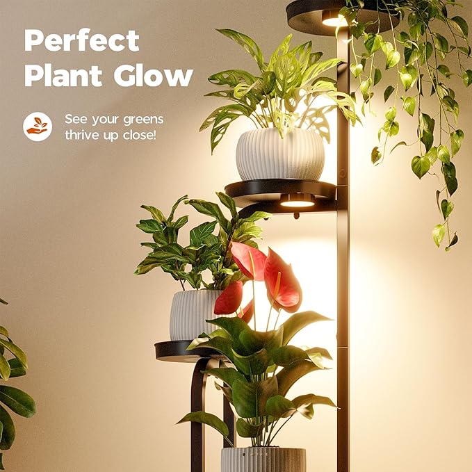 Bamworld Plant Stand with Grow Light, Corner Metal Flower Pot Stands for Multiple Plants, 4 Tier Heavy Duty Plant Shelf for Patio Garden Balcony Living Room Bedroom(Patent Design)
