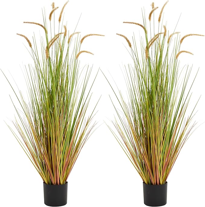 KOL Artificial 5ft 2-Pack Horsetail Reed Grass, 59in Tall Artificial Indoor Outdoor Fake Grass Plant, Home Office Décor Artificial Plants in Pot Faux Plant Greenery, Wedding Decor - Yellow