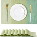 Leetaltree Gradient Green Woven Placemats Set of 8 - Heat Resistant Non-Slip Place mats for Dining Table, Washable Durable PVC Vinyl Woven Table Mats(Gradient Green, 8)