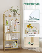 Bookcase Bookshelf, Tempered Glass Bookshelves, Slim Shelving Unit for Bedroom, Bathroom, Home Office, Steel Frame, 5 Tier Gold BC21599G