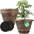 14 Inch Large Planter Pot for Plants Indoor Outdoor, 4 Pack Plastic Flower Pots with Drainage Hole & Tray, Modern Decorative Garden Pot with Saucer, Plant Container for House
