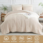 Queen Size Kids Comforter Set for Girls 7 Piece Beige Boho Tufted Kids Bedding Set for Boys Bed in A Bag Quilt Set with 1 Comforter,1 Flat Sheet, 1 Fitted Sheet, 2 Pillowcase and 2 Pillow Sham