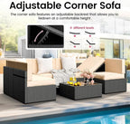 Pamapic Outdoor Rattan Sectional Sofa Conversation Set,7 Pieces Patio Furniture with Tea Table and Washable Cushions, Cream