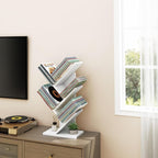 Hoctieon 4 Tier Tree Bookshelf, Small Bookcase, Free Standing Tree Bookcase, Bookshelf for Bedroom, Book Shelf Organizer, Small Bookshelf, White