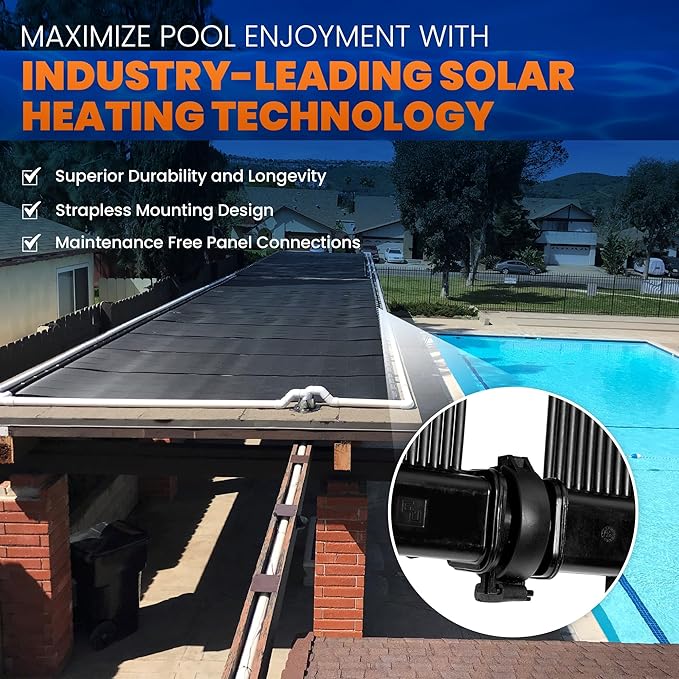 Industrial Grade Solar Pool Heater DIY Kit - Superior High-Wind Strapless Mounting System & Maximum Freeze Resistance (9-4'x7.5' / 270 Square Feet)