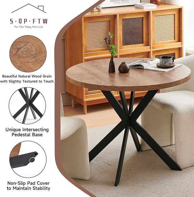 37 Inch Round Dining Table Set for 4, Modern Small Circle Kitchen Coffee Set for Apartment Living Room Office, Save Space(1 Imitation Wooden Table + 4 Green Velvet Chairs)