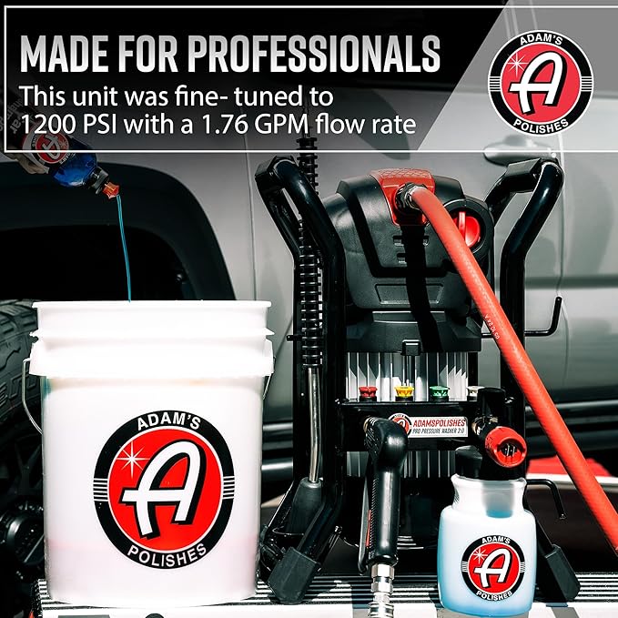 Adam's Pro Series Electric Pressure Washer 2.0 (Complete Kit) - Professional Powerful Detailing Car Washing Pressure Sprayer, Includes Snub Nose, Wall Mount & Pressure Washer Tips | 1200 PSI, 1.76 GPM