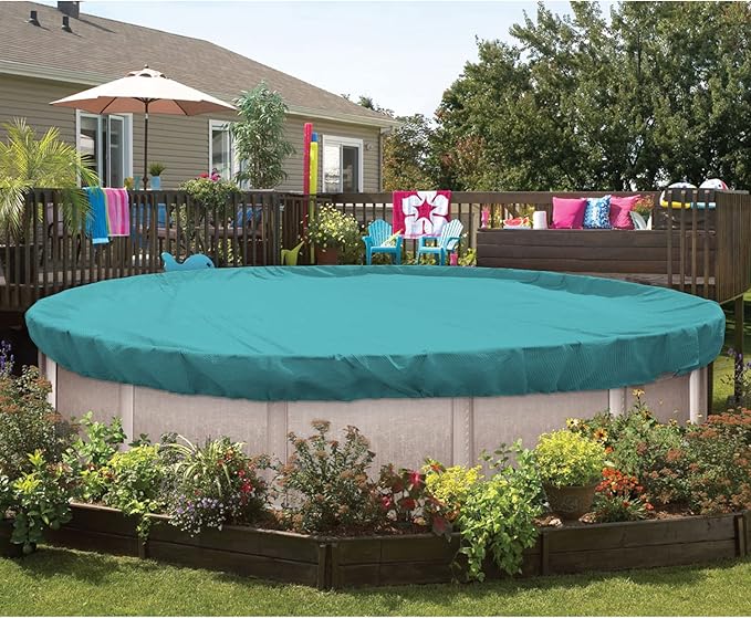 ECOOPTS 13 ft Round Pool Cover for Above Ground Pools, Swimming Pool Cover Protector Winter Safety Cover (Turquoise)